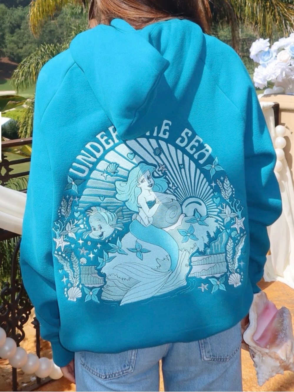 NEW Pink Palm Puff “Under the Sea” Relaxed Hoodie in Deep Blue - little mermaid
